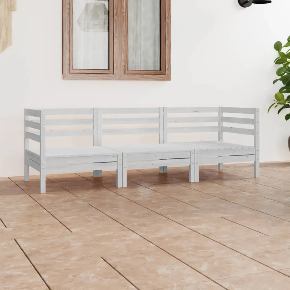 vidaXL 3 pcs conjunto lounge de jardim pinho maciço branco