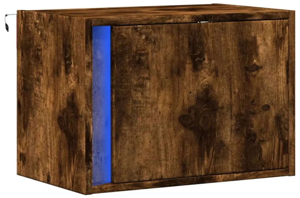 Mesa de cabeceira de parede com luzes LED carvalho fumado