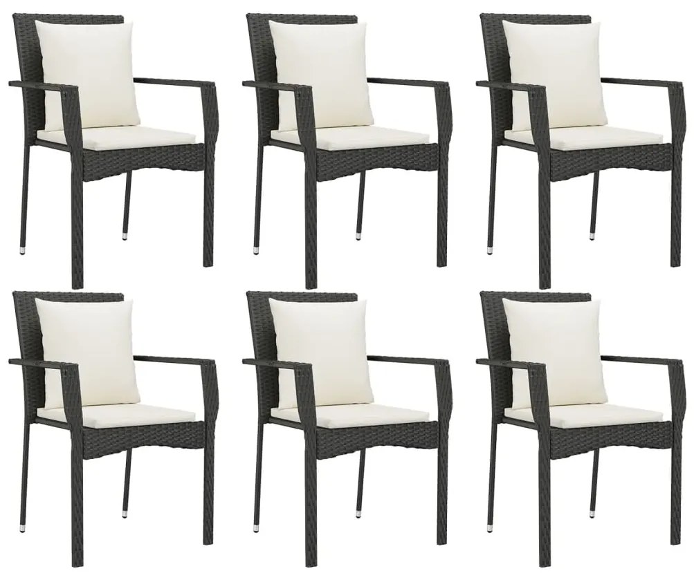 7 pcs conjunto de jantar p/ jardim c/ almofadões vime PE preto