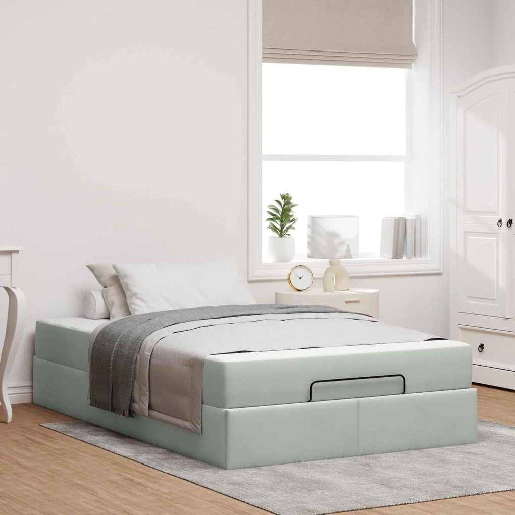 vidaXL Estrutura de cama com colchão 2 pcs Cinzento-claro Veludo
