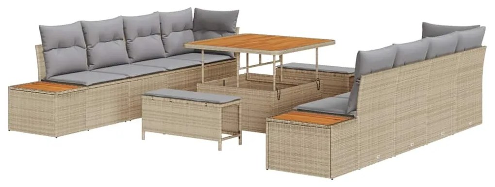 Conjunto de Sofá de Jardim com 11 Peças, Almofadas Bege, de Rattan Pol
