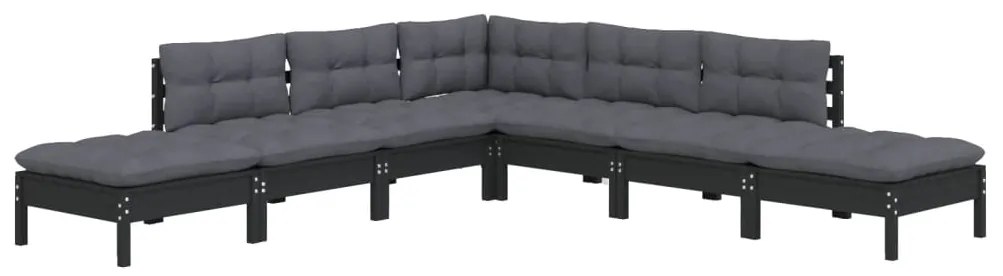 7 pcs conjunto lounge de jardim c/ almofadões pinho maciço