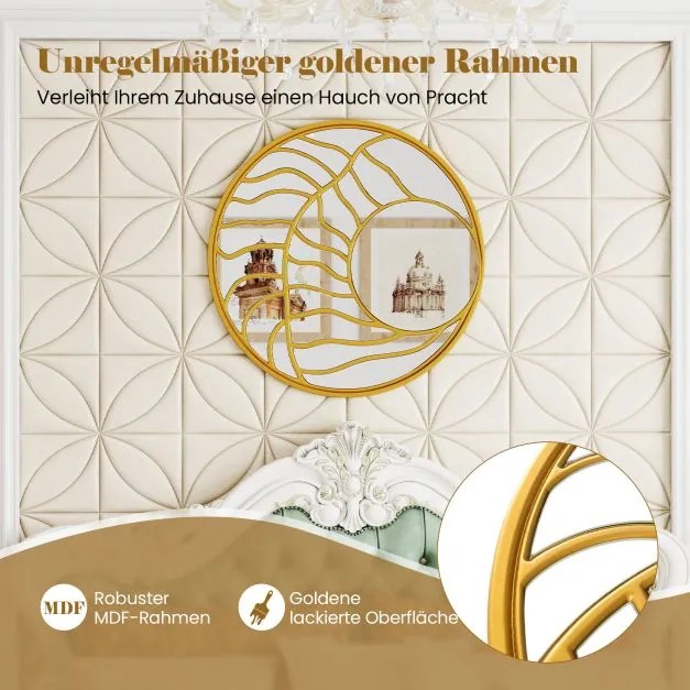 Espelho decorativo de parede φ80cm com moldura dourada, espelho assimétrico grande, decoração de parede Dourado