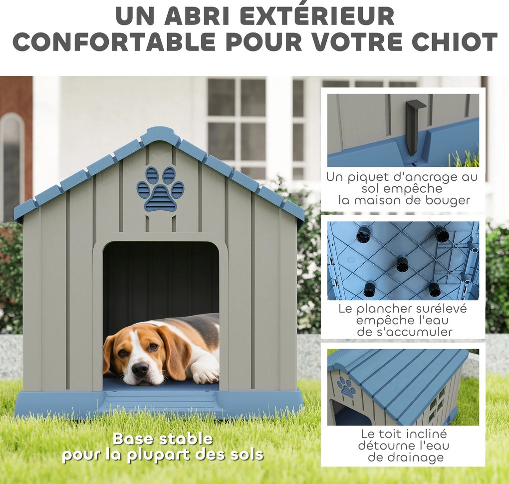 Compartimento aberto para cães de exterior, com aberturas de ventilação e piso elevado, 85 x 79 x 82 cm, azul