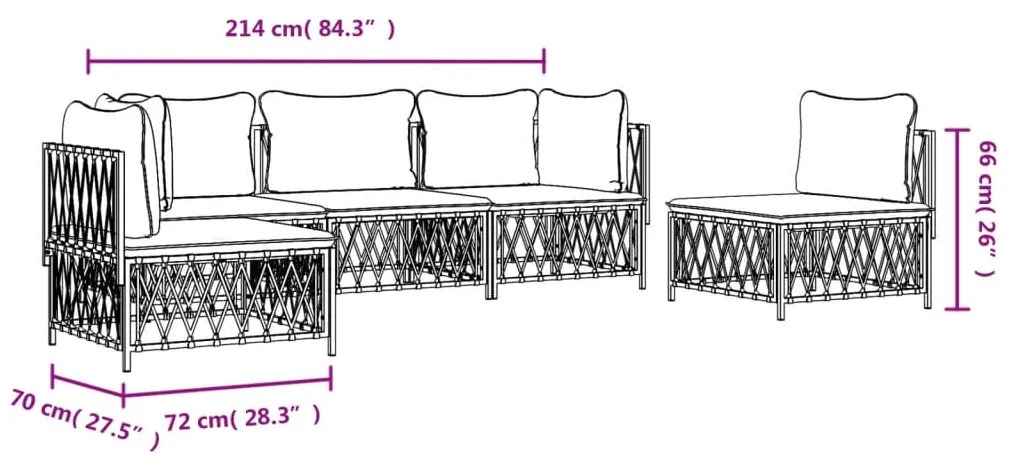 5 pcs conjunto lounge de jardim com almofadões aço antracite