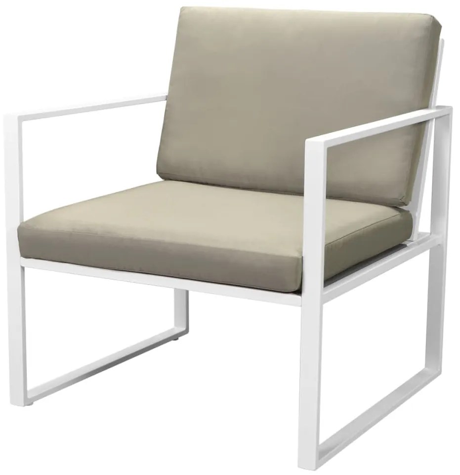 4 pcs conjunto lounge de jardim c/ almofadões aço branco