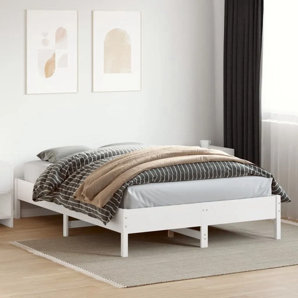 Cama sem colchão 120x200 cm madeira de pinho maciça branco