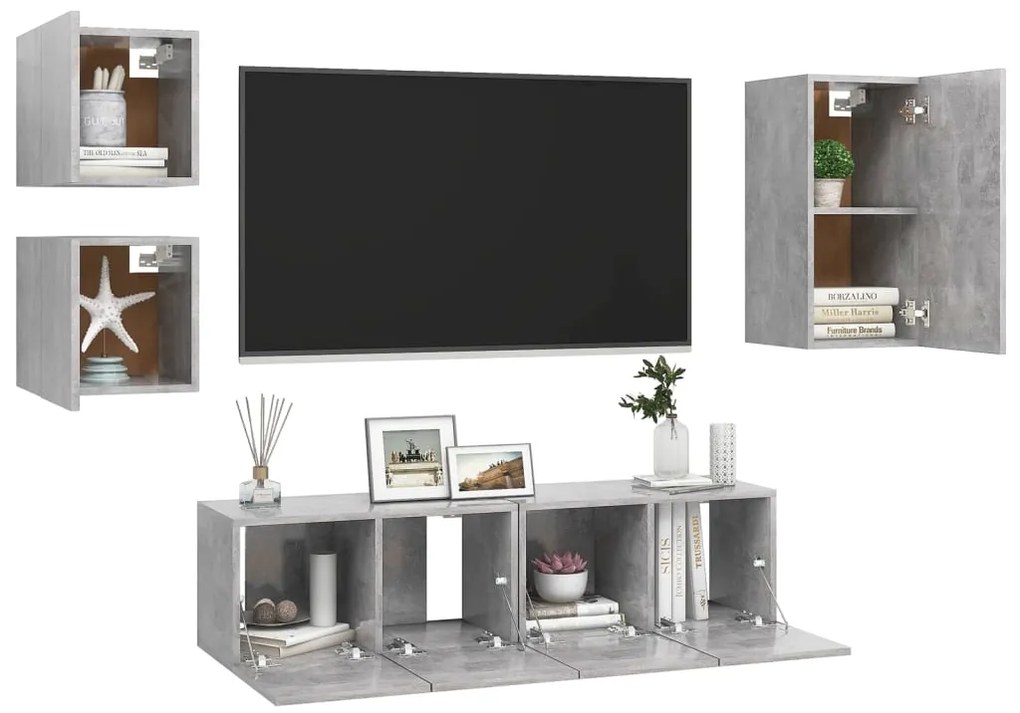 5 pcs conjunto de móveis de TV derivados madeira cinza cimento