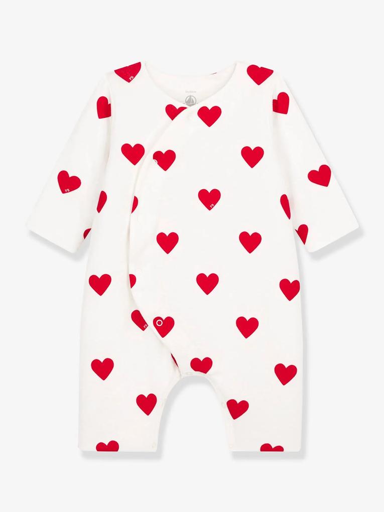 Macacão corações vermelhos, em canelado, para bebé, da Petit Bateau branco estampado