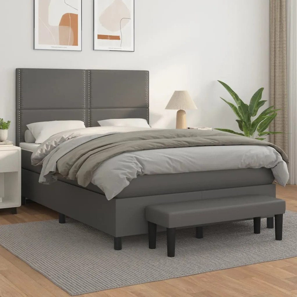 Cama com molas/colchão 140x190 cm couro artificial cinzento