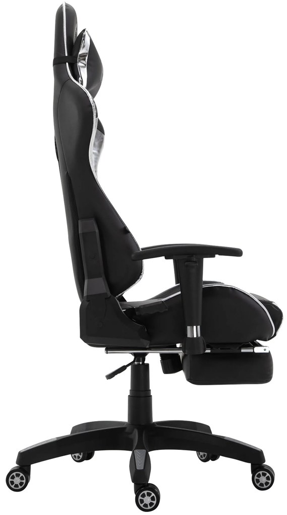 Cadeira Gamer de corrida Turbo com apoio para os pés preto/branco brilhante