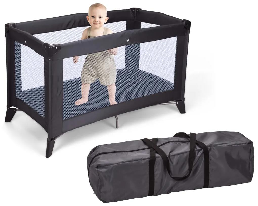 424350 Home&Styling Cama para bebé dobrável com colchão cinzento-escuro
