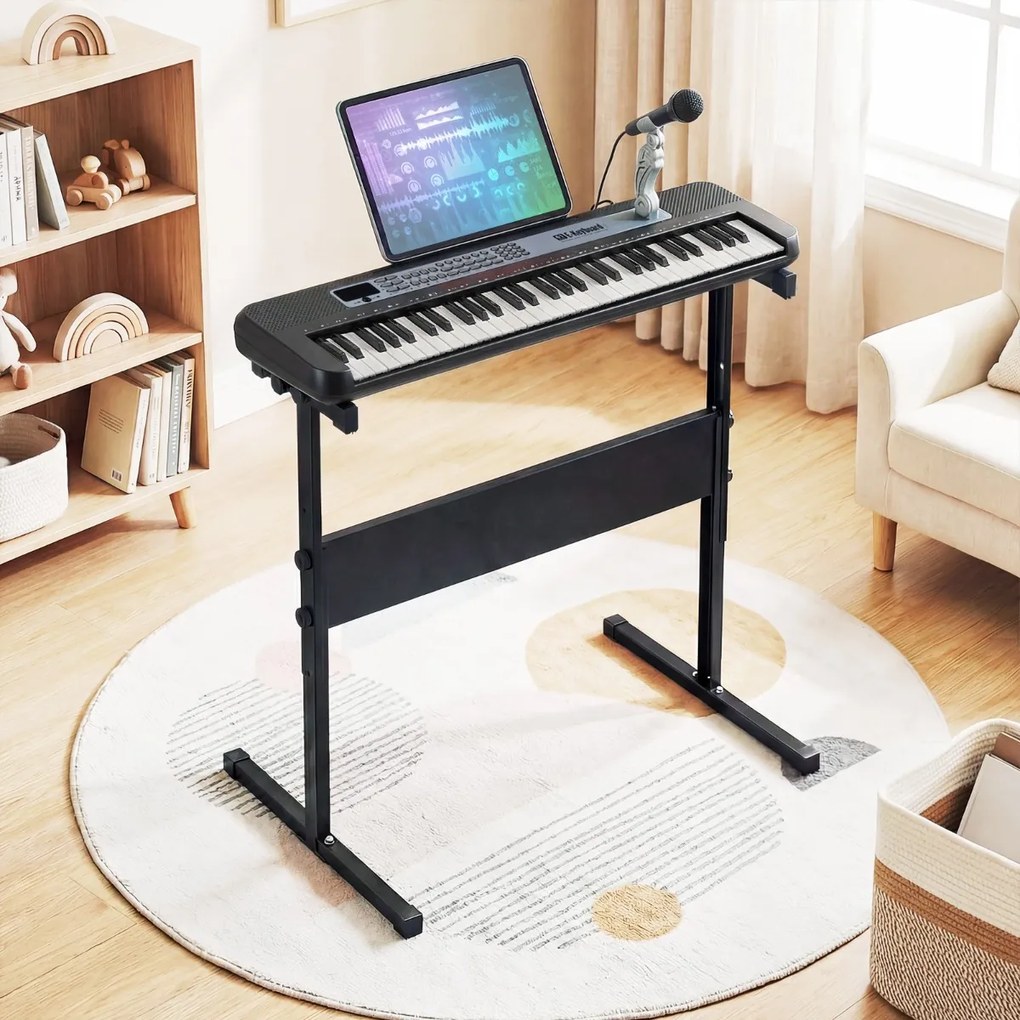 Teclado de piano de 61 teclas para crianças – Brinquedo musical, piano digital educativo com suporte ajustável, microfone e suporte para partituras pr
