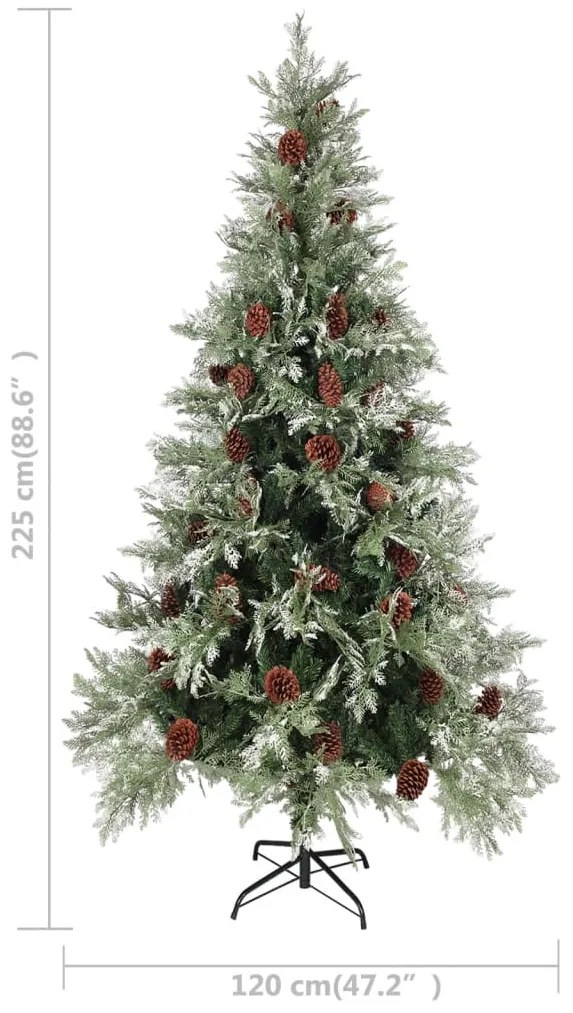 Árvore de Natal com pinhas 225 cm PVC e PE verde e branco