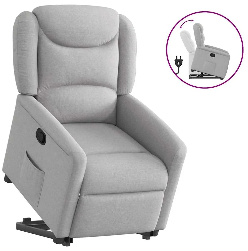 vidaXL Poltrona reclinável elevatória tecido cinzento-nublado