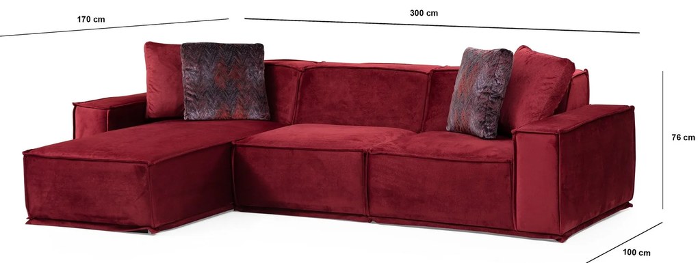 Sofá de Canto Lego – Burgundy – 170 cm x 300 cm