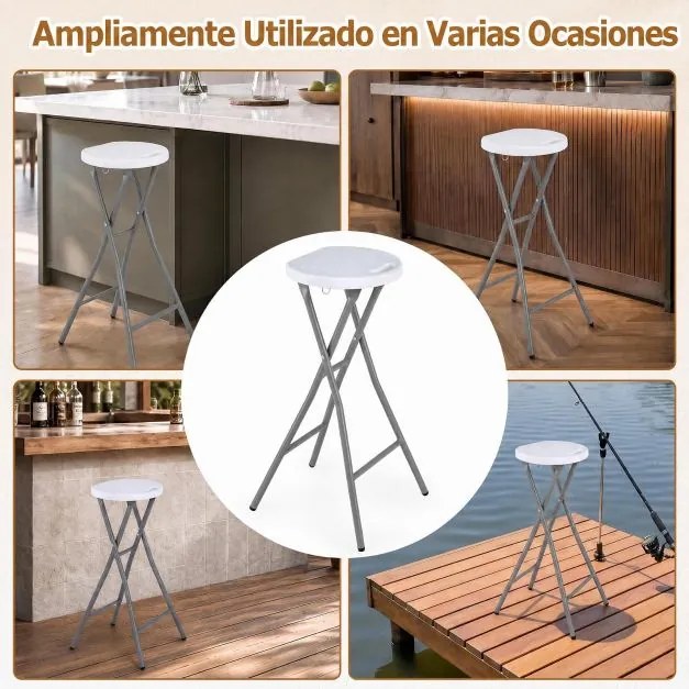 Conjunto de 2 Bancos altos Dobráveis, 30 x 26,5 x 70 cm, Suporte até 150 kg, Brancos