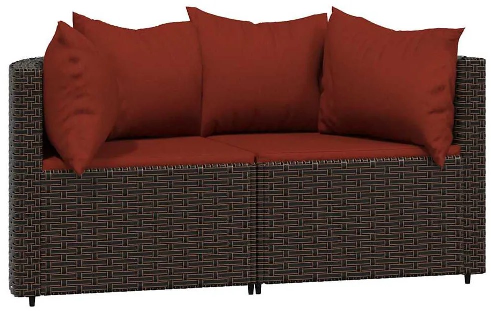 3 pcs conjunto lounge jardim c/ almofadões vime PE castanho