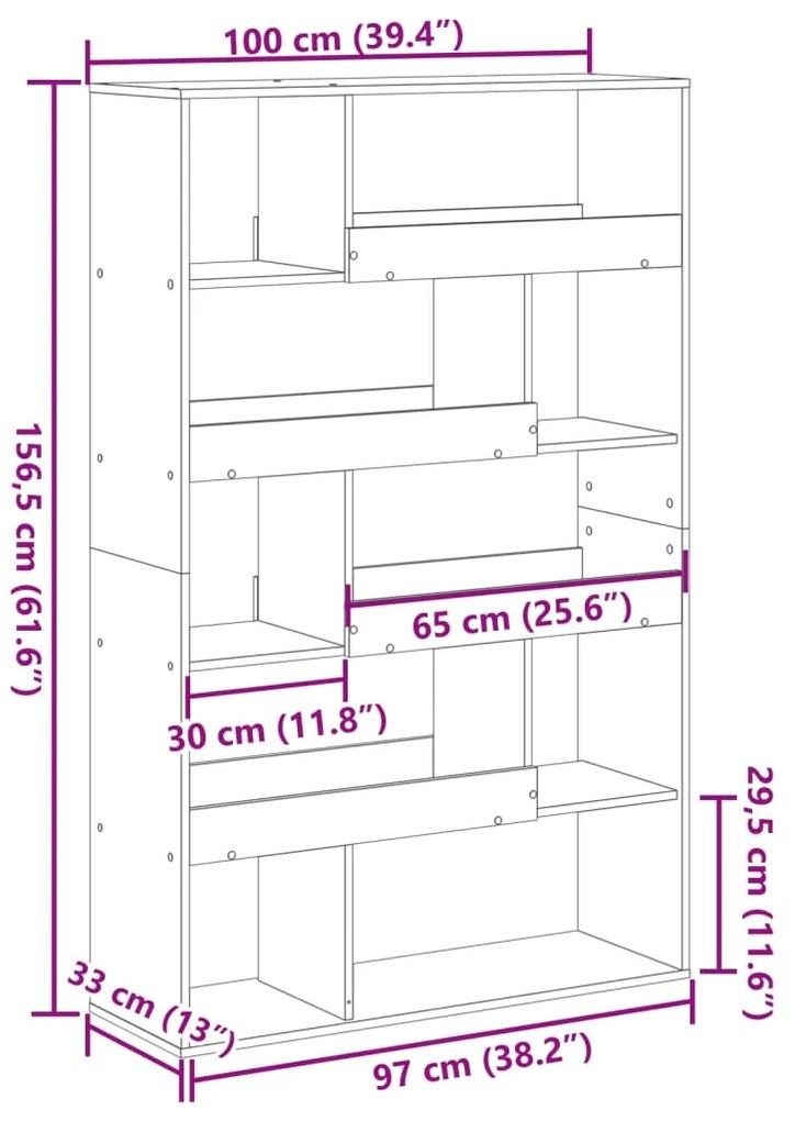 Estante 100x33x156,5 cm derivados de madeira madeira velha