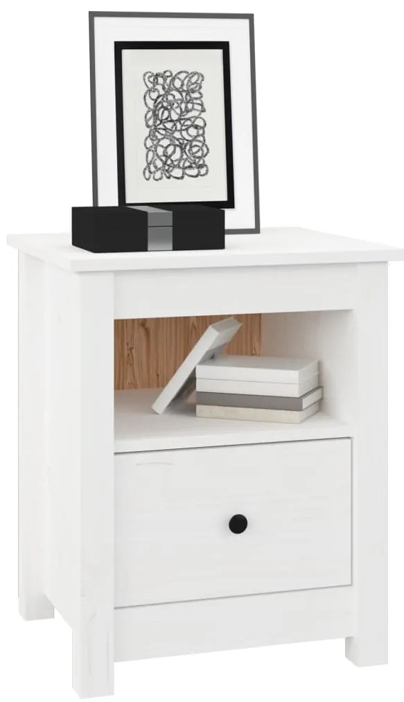 Mesa de cabeceira 40x35x49 cm madeira de pinho maciça branco