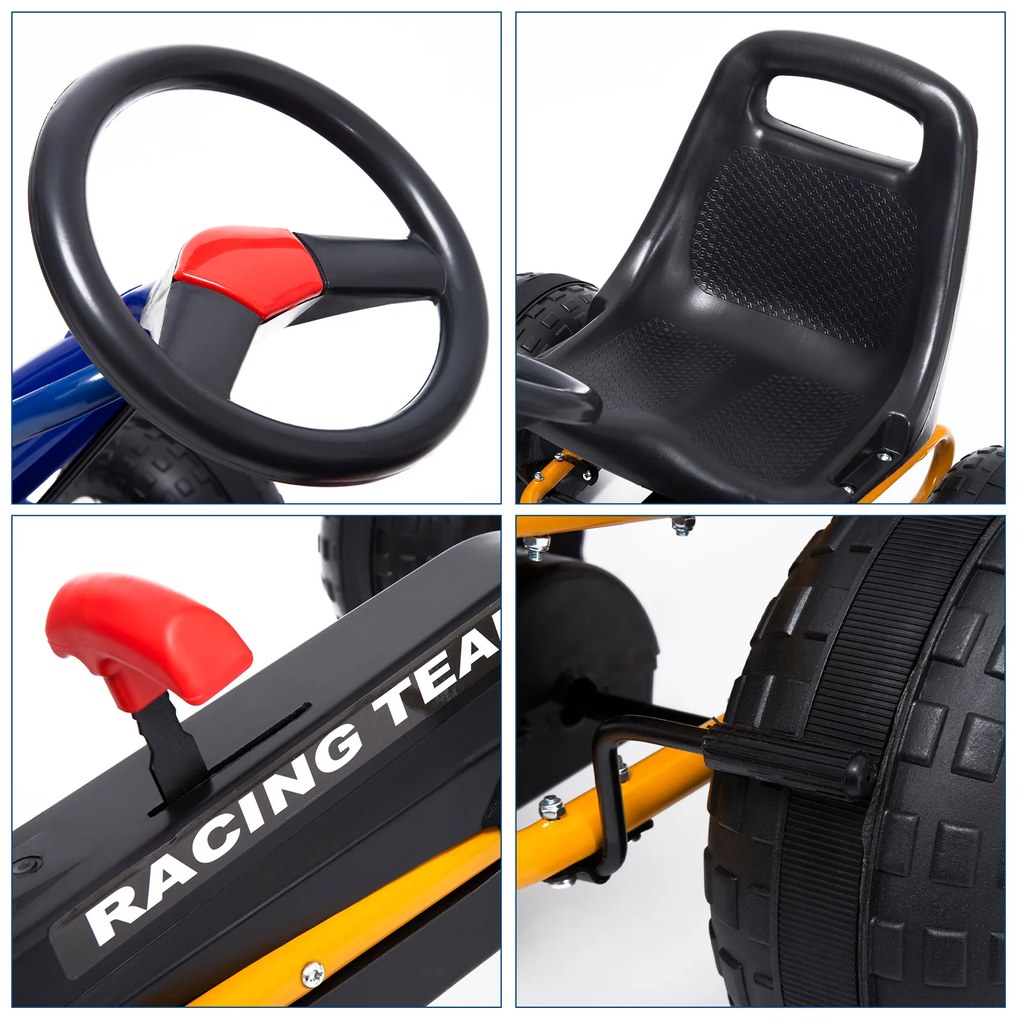 HOMCOM Kart com Pedais para Crianças acima de 3 Anos com Assento Ajustável Freio de Mão 96x68x56cm Azul e Preto