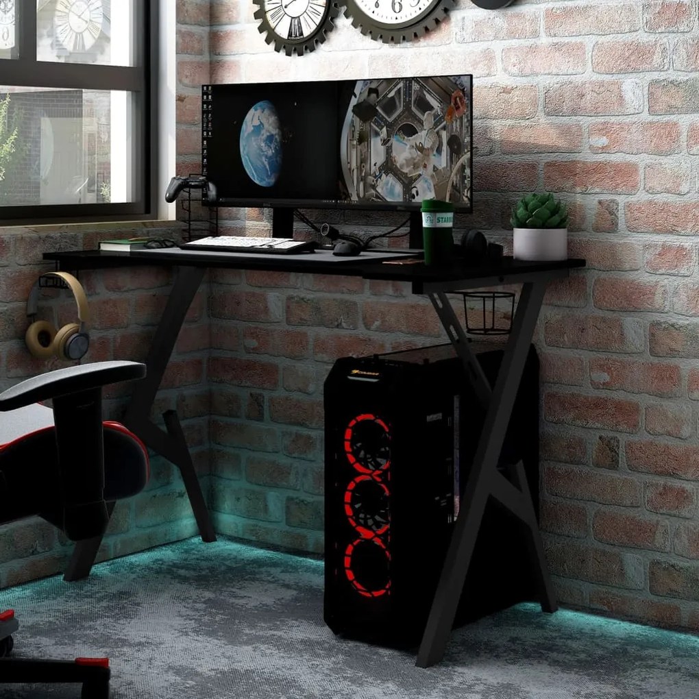325404 vidaXL Secretária de gaming c/ pernas em forma de Y 90x60x75 cm preto