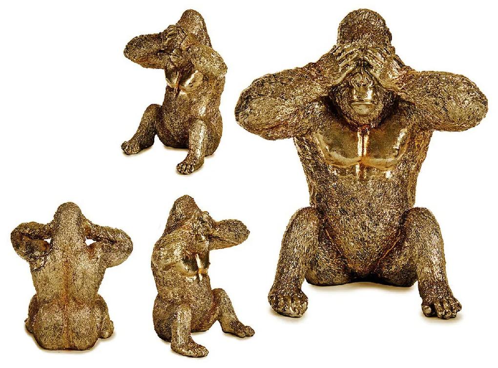Figura Decorativa Gorila Dourado Resina (9 x 18 x 17 cm)