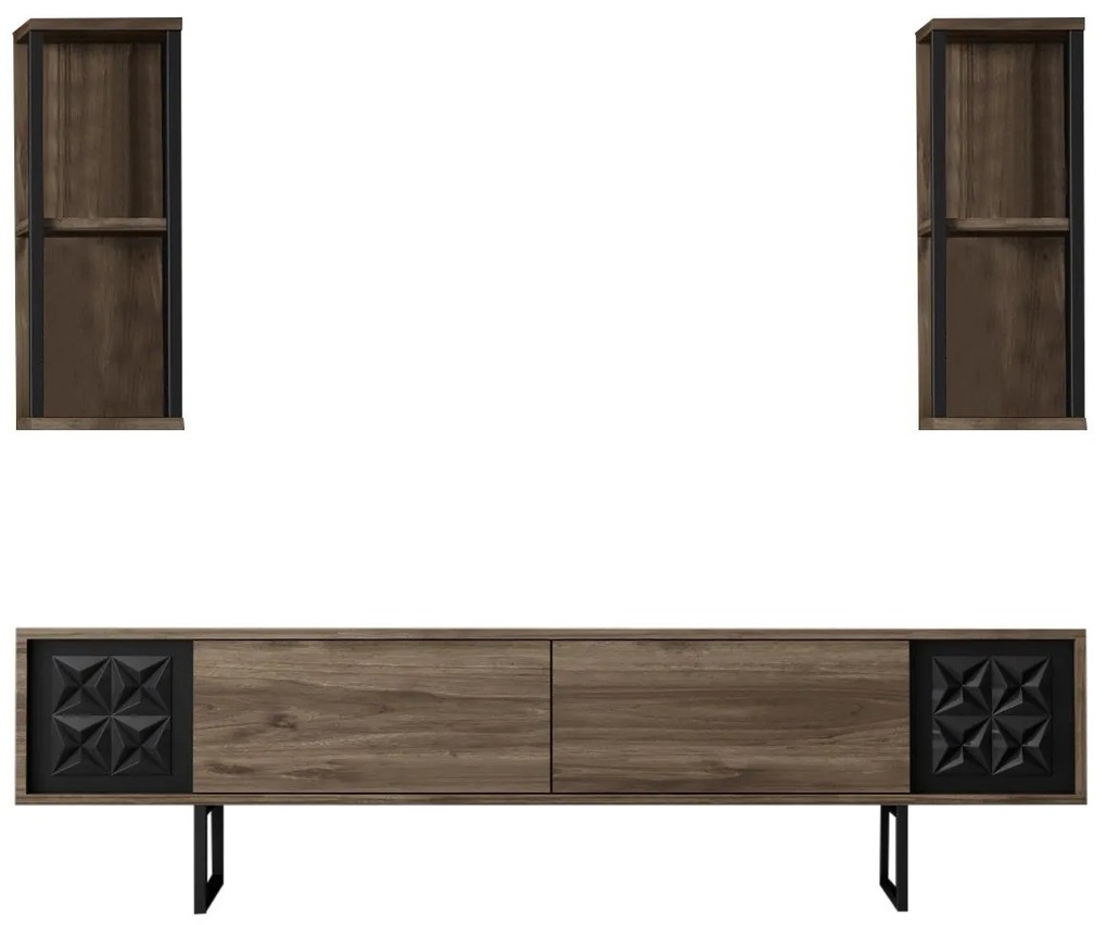 Conjunto de Mobiliário de Sala Black Line Set – Nogueira e Preto – Vár