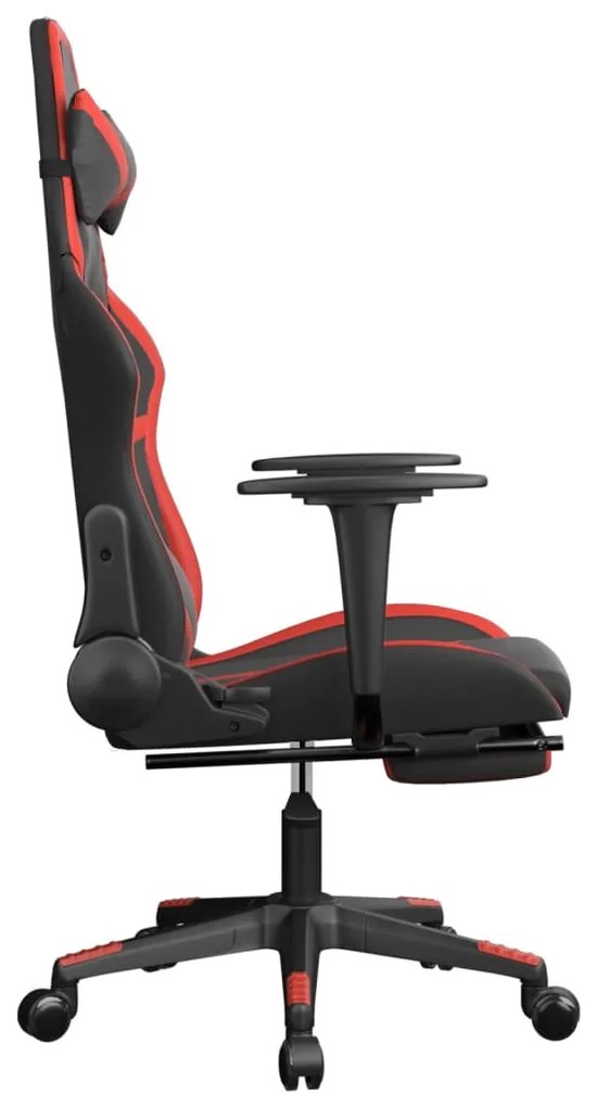 Cadeira gaming c/ apoio pés couro artificial preto e vermelho