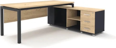 Secretária Escritório 1800x1600mm em L Delta com Armário Lateral em Cerejeira Chocolate