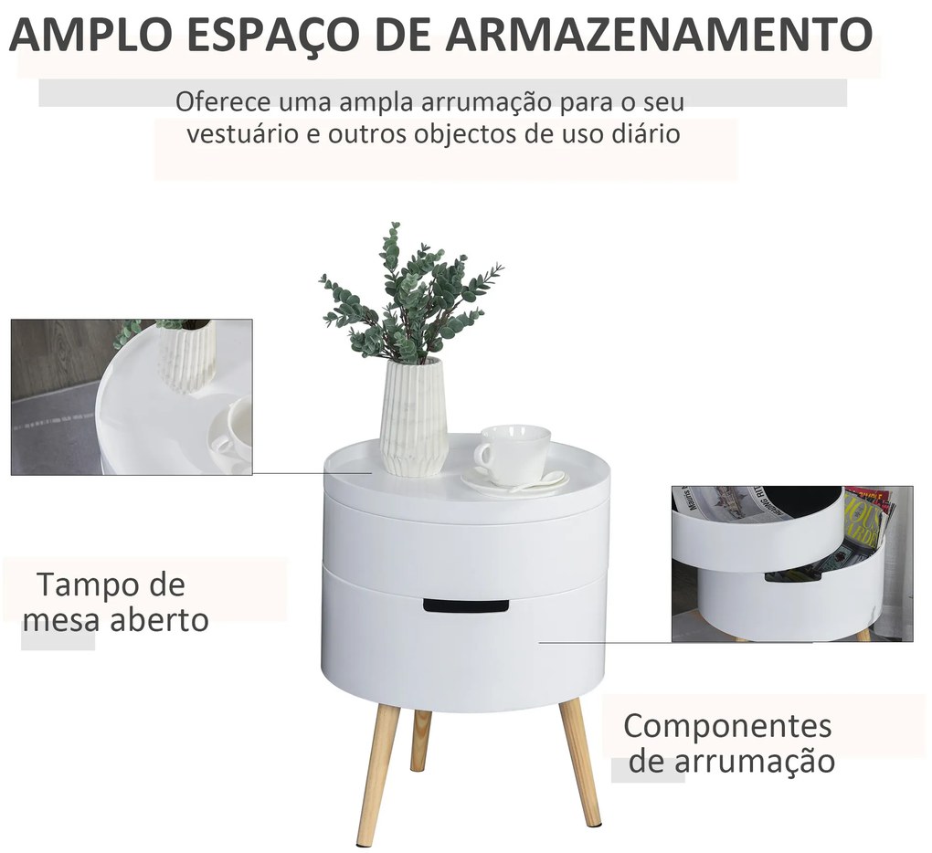 Mesa Auxiliar Moderna com 3 Níveis Mesa de Centro Desmontável com Tampa 2 Espaços de Arrumação Ø38x48,3 cm Branco e Madeira
