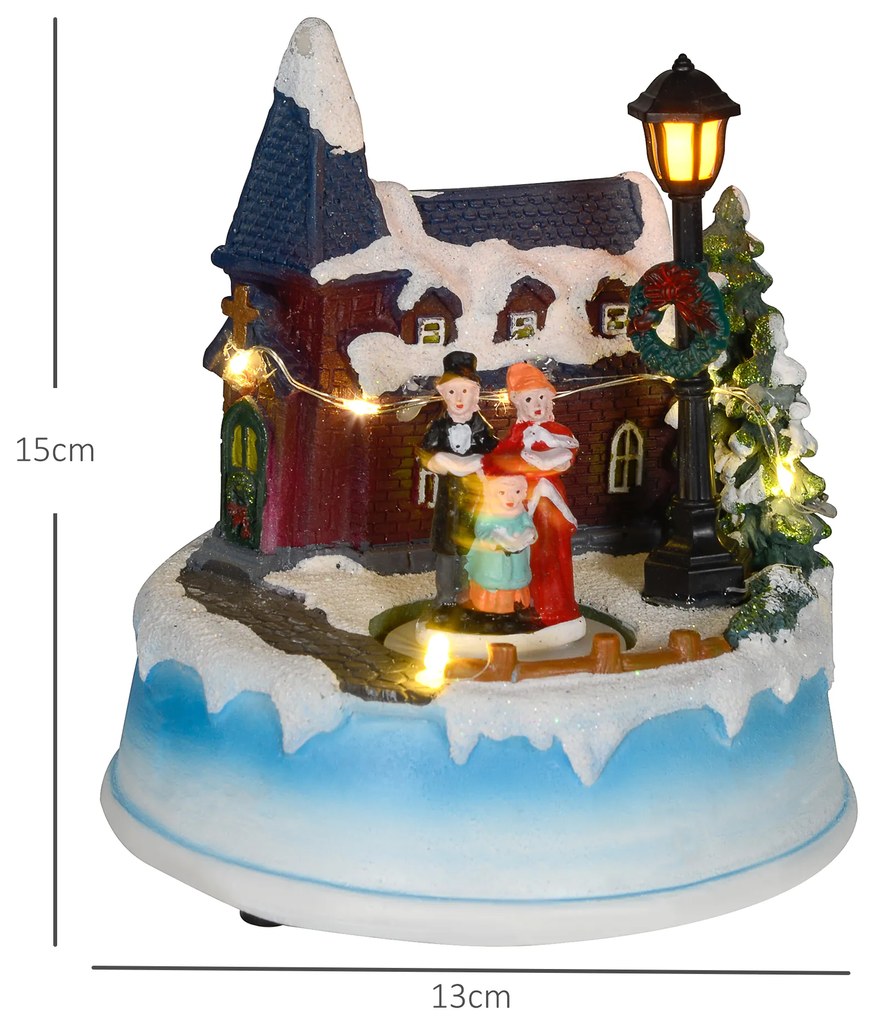 Aldeia de Natal com Luzes LED Cena de Natal com Coro Giratório Música para Decoração de Natal 13x13x15 cm Multicor