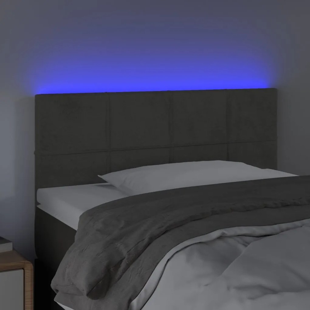 Cabeceira de cama c/ luzes LED veludo 80x5x78/88cm cinza-escuro