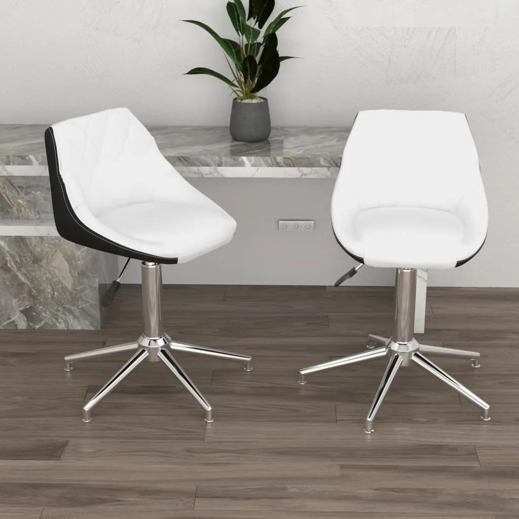 vidaXL Cadeiras jantar giratórias 2 pcs couro artificial branco/preto