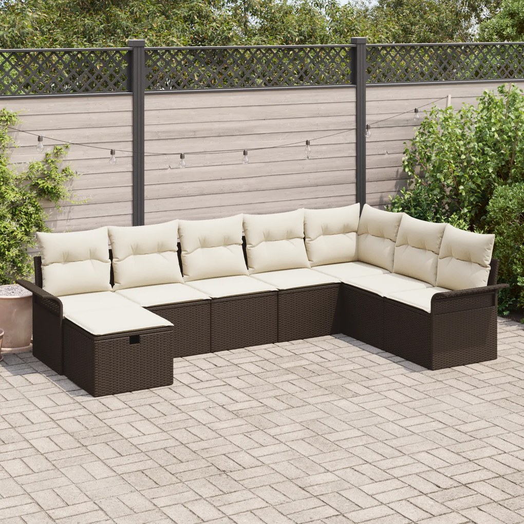 Conjunto de Sofá de Jardim de 8 Peças com Almofadas Castanho de Vime P