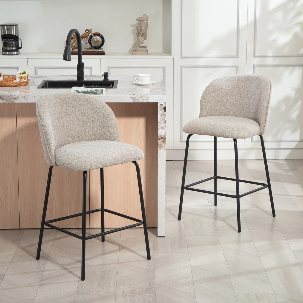 Conjunto de 2 Bancos de Bar, 55 x 50 x 93 cm, Encosto Ergonómico, Cinzento-claro
