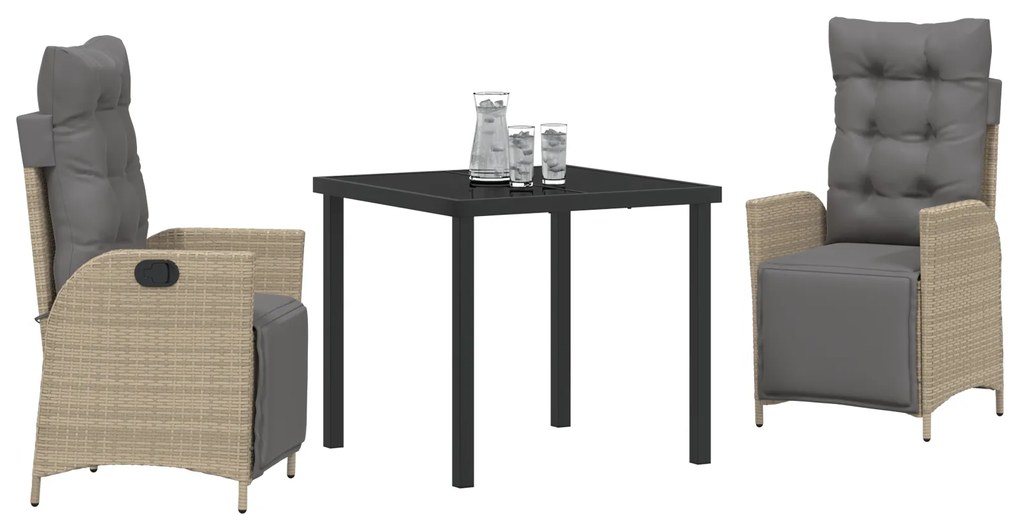 Conjunto de Jantar de Jardim 3 Peças Bege Rattan Poli