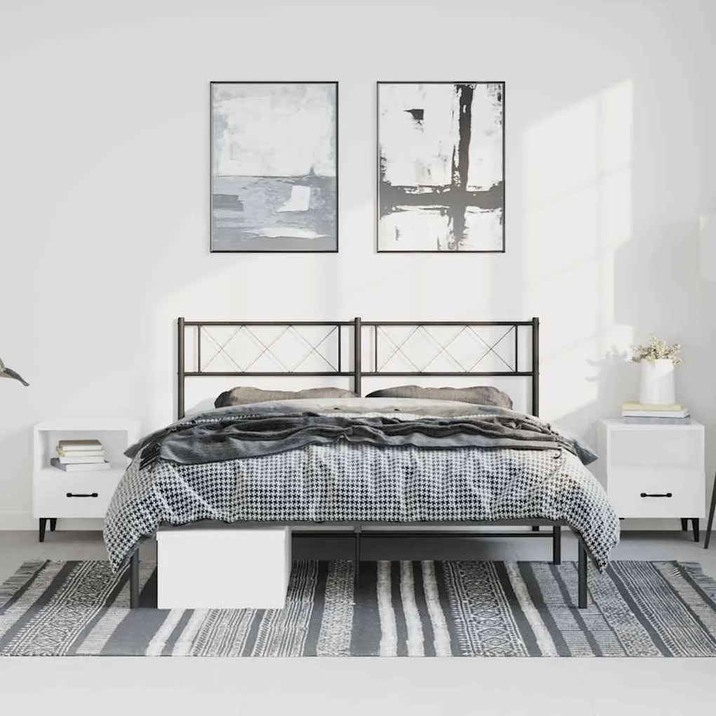 Estrutura de cama com cabeceira 135x190 cm metal preto