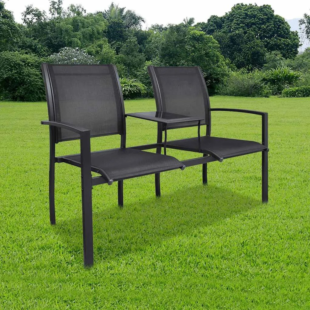 vidaXL Banco de jardim de 2 lugares 131 cm aço e textilene preto