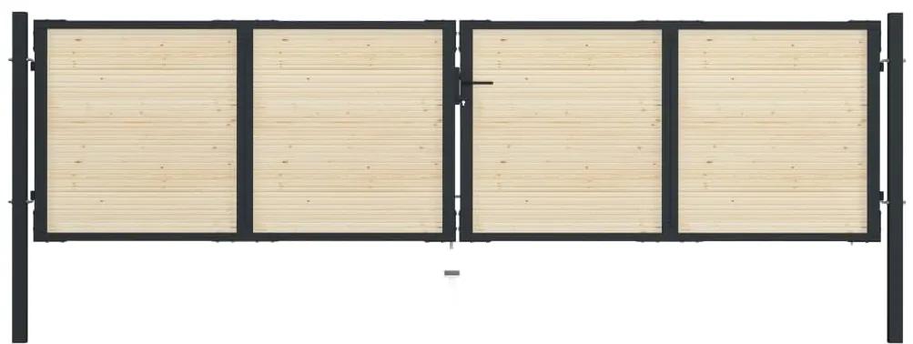 Portão de vedação aço e madeira de abeto 408x150 cm