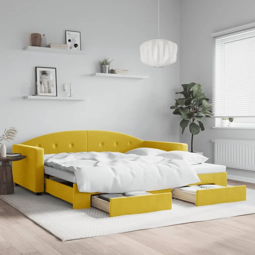 vidaXL Sofá-cama com gavetão e gavetas 100x200 cm veludo amarelo