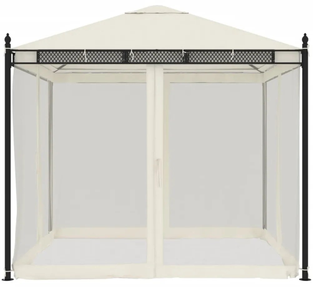 Gazebo com paredes de malha 2,93x2,93 m aço creme