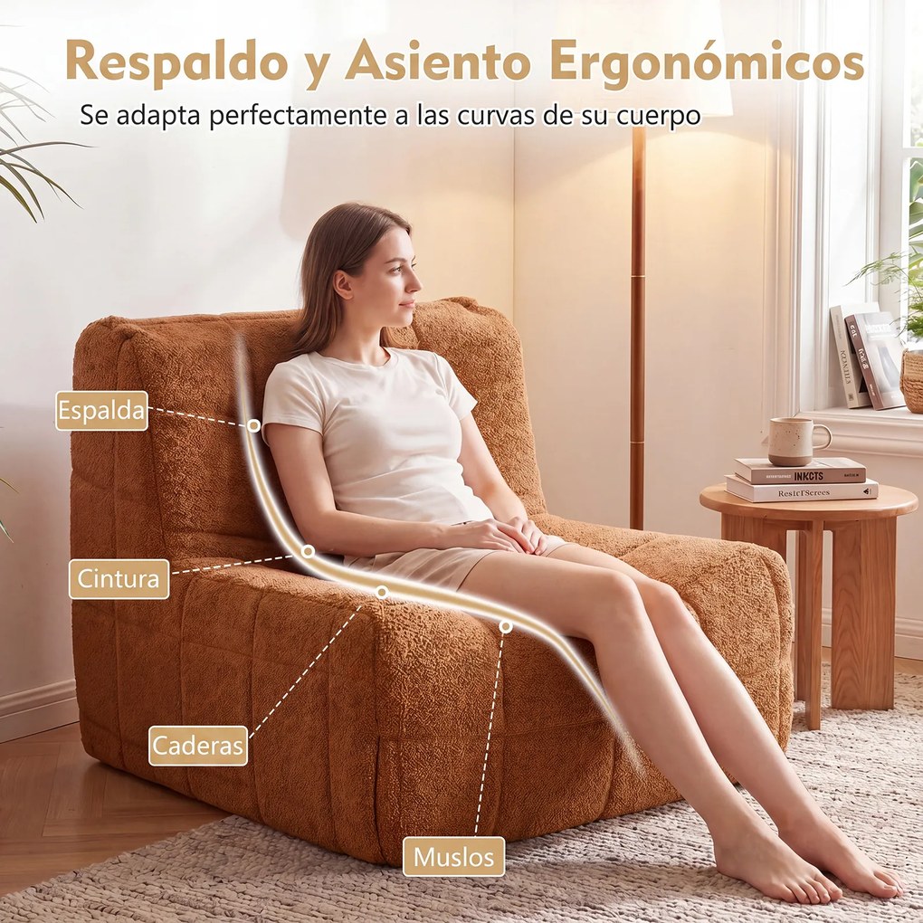 Pufe com enchimento incluído 86 x 86 x 72 cm, esponja integrada, encosto ergonómico, base antiderrapante e capa em tecido macio para sala ou quarto, C