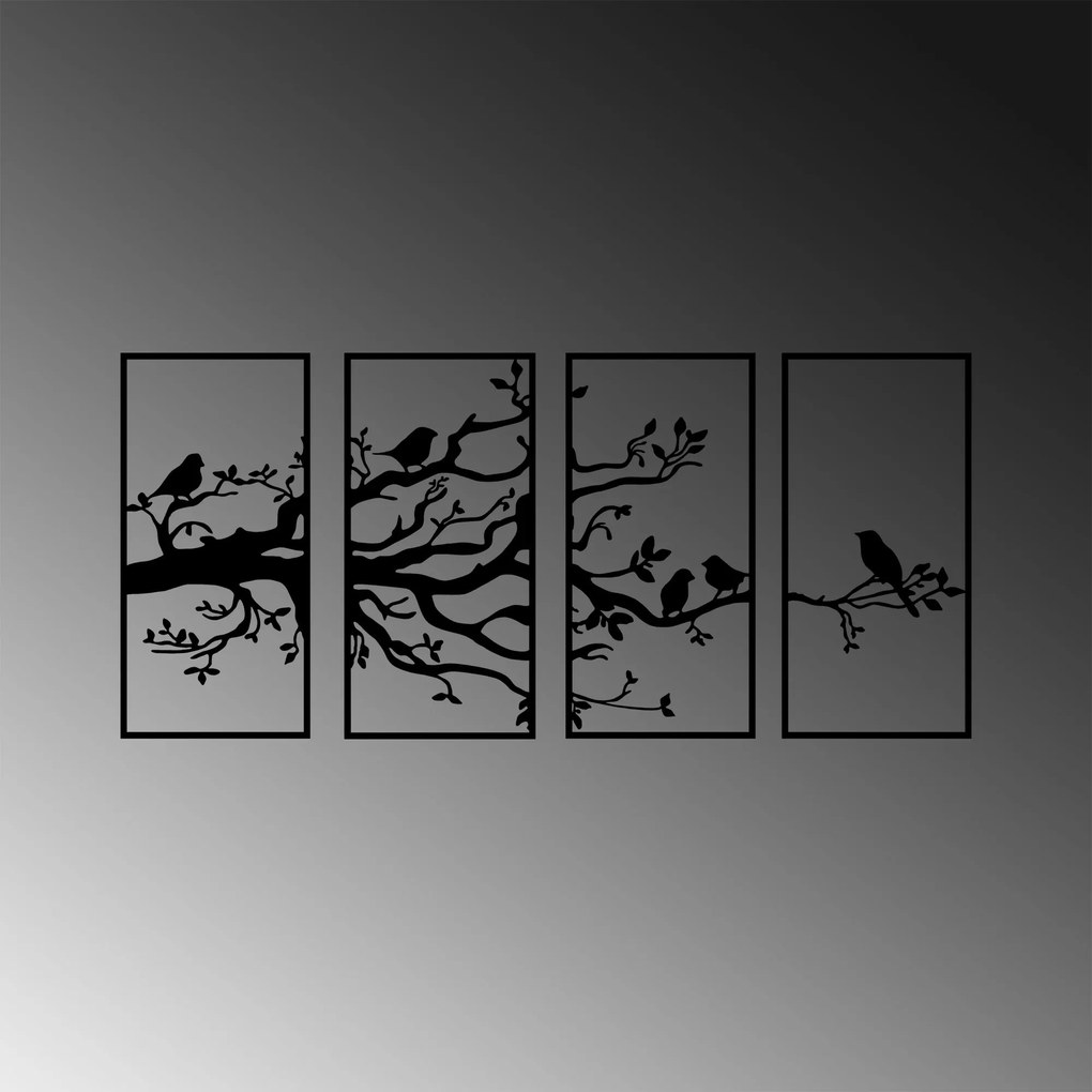 Acessório Decorativo de Parede em Metal Tree Branch And Birds – Preto