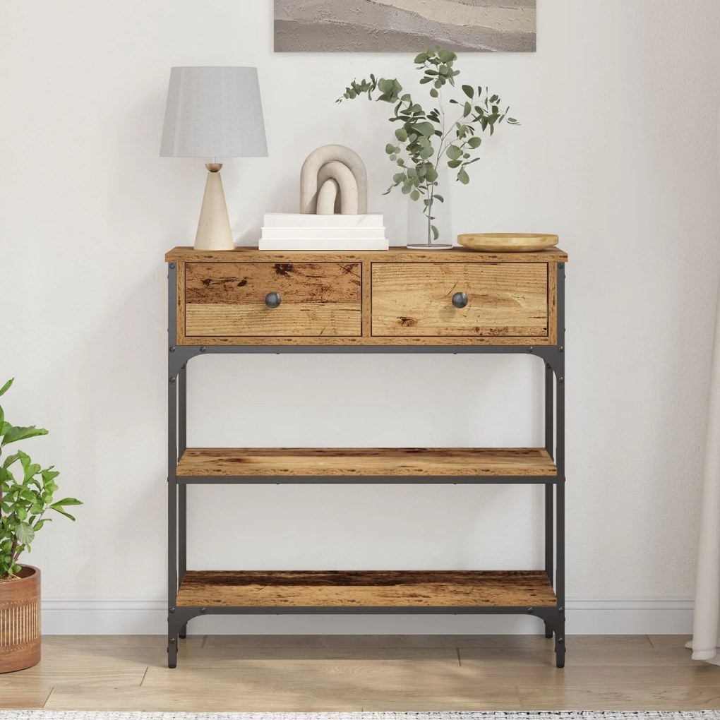 Mesa de Console vidaXL Madeira Velha 72,5x25x75 cm Madeira e Aço
