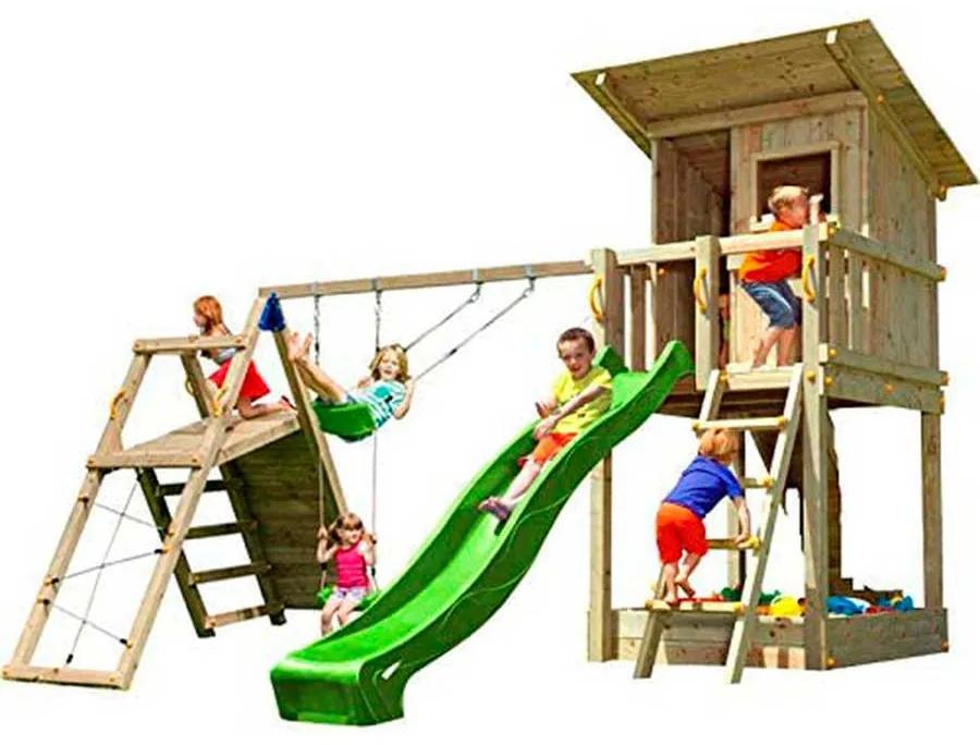 Parque Exterior infantil de madeira com escorrega BEACH HUT XL Com Baloiço Duplo e Desafio