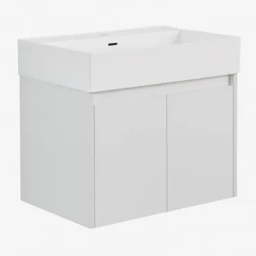 Conjunto De Móvel De Casa De Banho Suspenso 60x40 Cm Em Madeira Com Lavatório Integrado Genevie Branco Fosco - Sklum