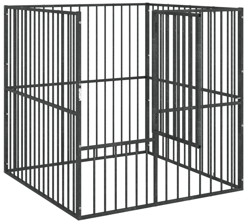 Parque para cães com 4 painéis aço galvanizado preto