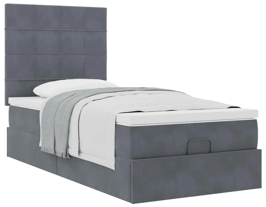 Estrutura de cama otomana com colchões cinza escuro veludo