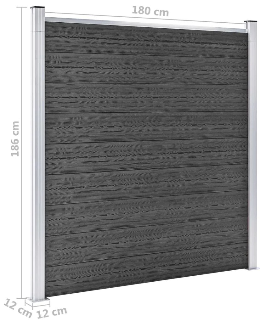 Conjunto de painel de vedação WPC 353x186 cm preto